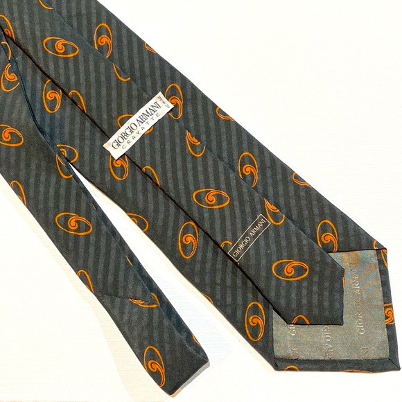 GIORGIO ARMANI Mens Silk Neck Tie Cravatte ~ Blue & Orange~ 58”~ EUC! - Picture 4 of 11